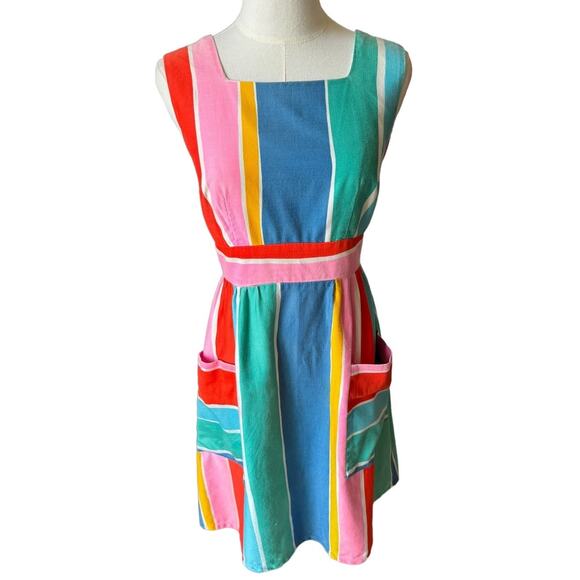 1970s Malia Honolulu Rainbow Stripe Cotton Sundress Pockets Hawaii Vintage small - Picture 3 of 16